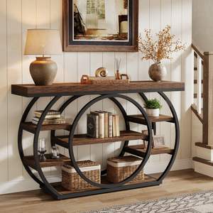 Table <span class=keywords><strong>console</strong></span> industrielle Tribesigns de 120 cm, 5 niveaux, structure en métal, étroite, pour entrée, couloir, derrière le canapé, salon, brun rustique - Product Image 1