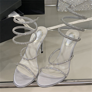 Zapatos de tacón alto plateados con pedrería de cristal para verano 2025, talla grande, ideales para bodas y escenarios, con aumento de altura. - Product Image 2