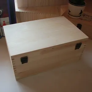 Kotak Kayu Besar Belum Selesai DIY dengan Tutup Berengsel dan Gesper Depan untuk Seni, Kerajinan, Hobi dan Penyimpanan Rumah