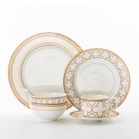 Service de Table en Porcelaine Fine Bone China, Assiettes et Plats pour Mariage, Vaisselle de Luxe, Tasses à Café avec Motif Doré pour Hôtel et Banquet