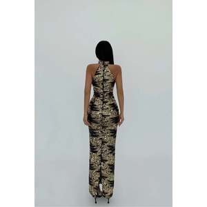 Vestido Vintage Sencillo Amarillo Shion para Mujer, Tallas XS/XL, Corte A/Línea Recta/Estilo Tubo, Opciones de Largo hasta el Suelo/Hasta la Rodilla con Flores 3D, Borlas y Plumas - Product Image 1