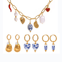 Collier Lariat en Acier Inoxydable Plaqué Or 18K avec Pendentif Perle et Chaîne Géométrique Tendance Marine – Bijou Cadeau pour Femme
