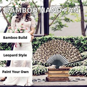 Customized Logo Bamboo Folding Hand Fan Traditional Leopard Print Pattern Painted Using Sublimation for Wedding Dancing - Product Image 2