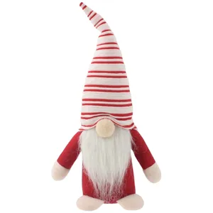 Kerstversiering Lange Baard Gezichtsloze Oude Man Staande Kabouters Wit & Rode Streep Pluche Decor Kerst Pluche Elf Pop