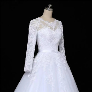 2022 New Design White Pure White Long Sleeve Lace Sexy Wedding Dresses Bridal Ball Gown with Tail - Product Image 3