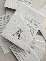 Invitations de mariage chic en papier coton à bords festonnés, gaufrées, avec impression typographique, pour le service de fabrication d'invitations de mariage