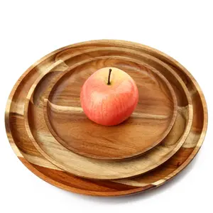 2023 Serving Platter Round Acacia Bamboo Wooden Charger Plate for food snack