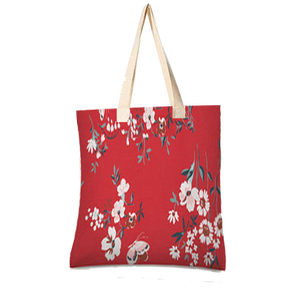 Sacs fourre-tout personnalisés en tissu recyclable rouge et blanc imprimés sur mesure - Product Image 1