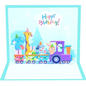 New Creative Europe Style 3d Pop Up Animal Design Birthday Greeting Card For Kids