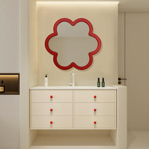 Cream style <b>small</b>-sized wall mounted smart <b>mirror</b> with large capacity side storage bathroom cabinet - Product Image 1