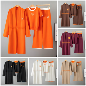 Completo da <span class=keywords><strong>Donna</strong></span> Primaverile Autunnale Semplice Versatile Elegante Antirughe a Maniche Corte con <span class=keywords><strong>Pantaloni</strong></span> a Gamba Larga in Maglia Misto <span class=keywords><strong>Lana</strong></span> Lunghezza Intera - Product Image 2