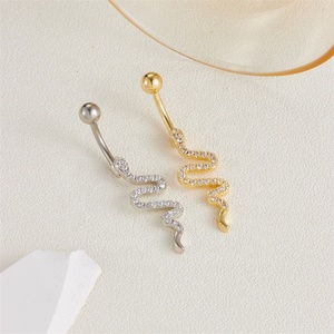 Nouveau design, <span class=keywords><strong>piercing</strong></span> de <span class=keywords><strong>nombril</strong></span> en forme de serpent, barre en acier inoxydable, bijoux de corps pour femmes, <span class=keywords><strong>piercing</strong></span> de <span class=keywords><strong>nombril</strong></span> en cristal pour femmes - Product Image 1