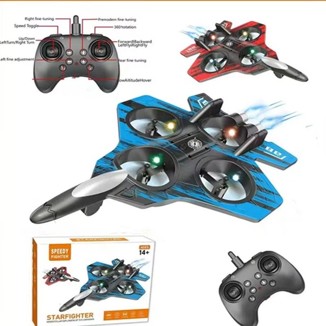 BY Cross-Border New RC Airplanes Colorful LED Lights Gravity Induction Stunt Drop-Resistant 4-Channel UAV Auto Return 100m Range