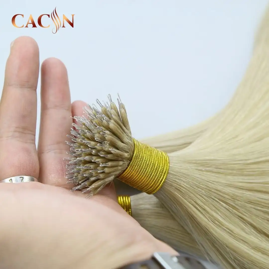 Çift çekilmiş mikro bağlantı boncuk, Remy manikür hizalanmış 100% insan saçı, doğal düz Nano halka ucu rus insan saçı uzantıları