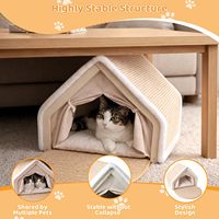 Lit pour chat 2 en 1 écologique en bois massif et bambou avec griffoir en chanvre naturel, design mignon pour chats d'intérieur, utilisable en toutes saisons