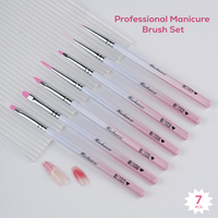 Manche acrylique dégradé rose vente en gros 7 pièces/ensemble de pinceaux à ongles ensemble de pinceaux de peinture ovale plat en nylon acrylique pour l'art des ongles
