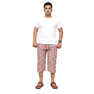 <b>Men's</b> Hot Polyester/Cotton <b>Woven</b> Heat-Transfer Printed Capri <b>Shorts</b> with Elastic Waist Casual Style Right Leg Logo - Product Image 1