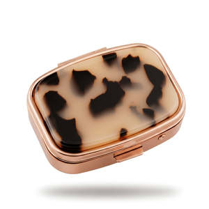 Rounded Rectangle Metal Pill Box Acetate Acrylic <b>Top</b> Plate Push Button Compartment Silver Gold <b>Rose</b> Gold Plated Medicine Case - Product Image 3