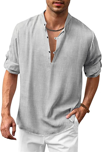 Chemise de plage décontractée en <span class=keywords><strong>coton</strong></span> et <span class=keywords><strong>lin</strong></span> à manches longues pour <span class=keywords><strong>homme</strong></span> - Product Image 3