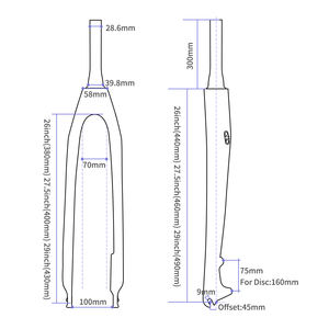 <span class=keywords><strong>Fourche</strong></span> de vélo en carbone intégral haut de gamme, noire mate, 3k, <span class=keywords><strong>rigide</strong></span>, frein à disque, 26/27,5/29 pouces, 29er, sans suspension - Product Image 2