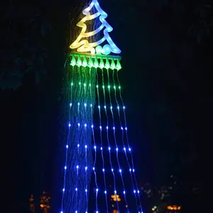 سلسلة أضواء عيد الميلاد الخارجية المزودة بمصباح شلال ضوء نجمي متعدد الألوان على شكل قمر ونجمة وسلسلة أضواء من النماذج الخماسية ليد