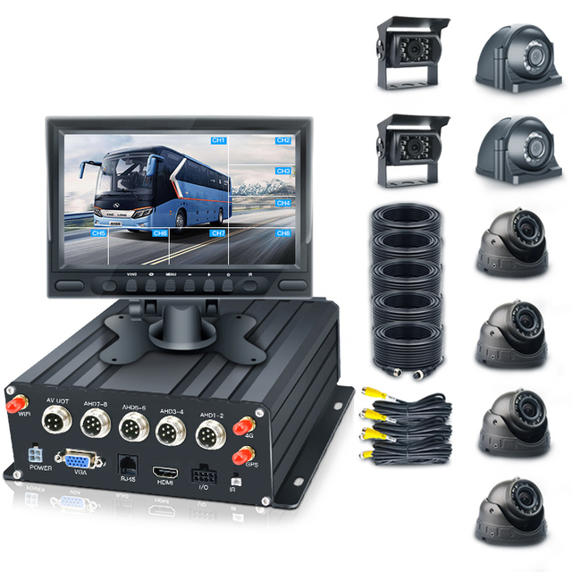 Vehicle 4G GPS Wifi 4ch 8Ch Mobile DVR SD Card Hard Disk HD 7 Inch VGA Monitor Car Security Ai Bus Truck Camera CCTV MDVR System