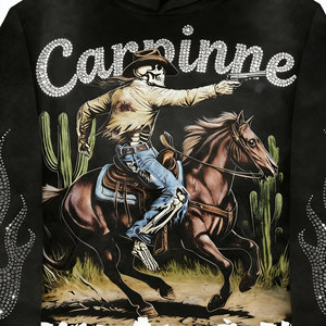 Sweat à capuche personnalisé avec strass, impression DTG, 100% coton, entièrement zippé, coupe courte, ourlet brut, impression sérigraphique, en molleton bouclette - Product Image 3