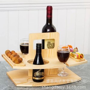 Wooden outdoor picnic <b>tray</b>, portable beverage rack, fruit and snack multi-tiered food <b>storage</b> rack - Product Image 1