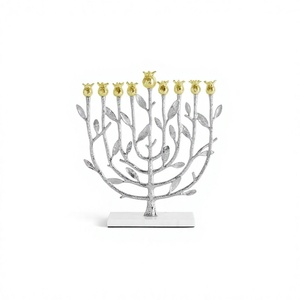 Beautiful Pomegranate <b>Tree</b> of Life Menorah <b>Candle</b> Holder With Silver & Gold Finished for Home & Dining Decor - Product Image 1