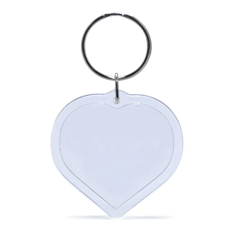 DIY سبليت سلسلة مفاتيح حلقية القلب جولة مستطيل شفافة فارغة البلاستيك إدراج الصورة كيرينغ برواز صور أكريليك سلسلة المفاتيح