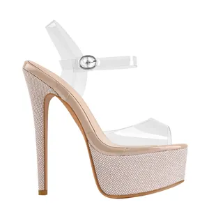 WETKISS Luxury Gold Clear PVC Buckle Strap Stiletto High Heel Party Wedding Women Open Toe Sandals Crystal Platform Sandals 2021