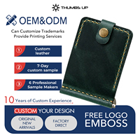 Dompet Lipat Kulit Asli Full Grain Berkapasitas Besar dengan Logo Kustom THUMBS-UP, Penutup Kancing, dan Pelindung RFID, Dilengkapi Penjepit Uang