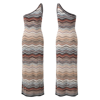 Robe longue décontractée en maille à rayures chevron pour femme, asymétrique à une épaule, sans manches, moulante, pour soirée et club, vêtements décontractés