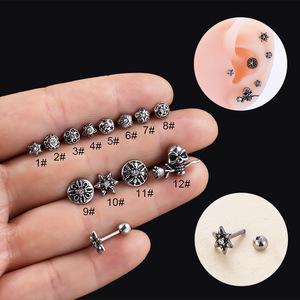 1 parça Vintage yeni gotik siyah paslanmaz çelik iskelet kafatası küpe erkekler kadınlar takı için serin yıldız 16G kulak manşet Piercing Ea - Product Image 6