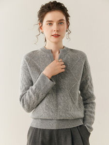 Suéter de Cachemira Baby Mountain para Otoño e Invierno, Nuevo Suéter de Mujer con Cuello en V, Estilo Coreano Holgado con Trenzas Estándar, Camiseta de Punto a la Moda - Product Image 3