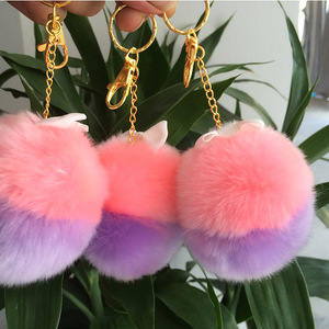 Porte-clés en fausse fourrure, pompons colorés avec nœud, accessoire pour sac ou voiture pour filles - Product Image 2