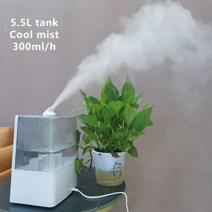 Umidificador de ar ultrassônico, 350 ml/h, com pulverizador de névoa essencial, tanque transparente, 5.5l, ar frio, umidificador