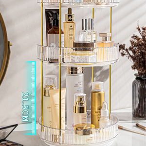 אופנה תואר 360 סיבוב איפור מארגן 3 שכבה זהב אחסון מדף מוצרי קוסמטיקה מתלה - Product Image 4
