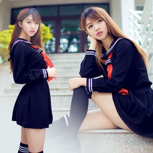 Noir blanc style manches longues marine fille japonaise écoliers uniformes scolaires - Product Image 1