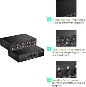 Caja Conmutadora de <span class=keywords><strong>Video</strong></span> AV de 3 Entradas y 1 Salida, 3 Puertos, 5 RCA, Cable YPbPr, Selector de Componentes RGB, Conmutador AV de 3 Vías, Plug and Play - Product Image 6