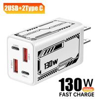 Chargeur mural USB Type-C PD 130W à 4 ports avec prise EU US UK, charge rapide 130W USB-C Quick Charge 3.0 pour téléphone portable