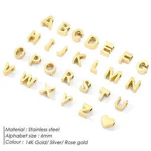 26 Capital liontin alfabet Inggris Aksesori huruf baja tahan karat berlapis emas untuk pembuatan perhiasan kalung DIY