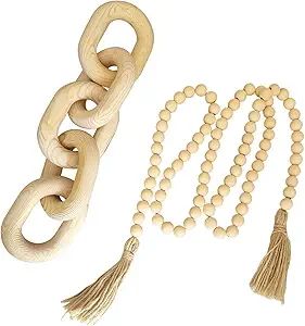 Décoration de table à manger de style bohème, ferme et rural, soigneusement conçue, avec 5 chaînes en bois et perles naturelles - Product Image 6