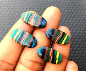 Good Quality 2 Pair Beautiful Natural <b>Rainbow</b> Calsilica Loose Gemstone Cabochon Smooth Oval Shape Jewelry Making - Product Image 4