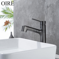 Robinet de lavabo mitigeur chaud/froid au design classique Oire Factory, finition gris mat, avec douchette extractible pour salle de bain
