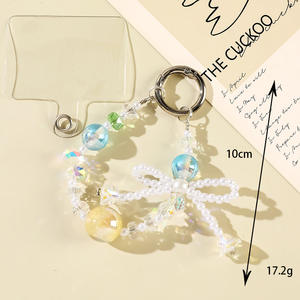 Llavero de Moda con Cuentas Acrílicas, Adorno para Mujer, Diseño de Corazón Dulce con Lazo, Cordón para Muñeca, Accesorio para Llaves - Product Image 6