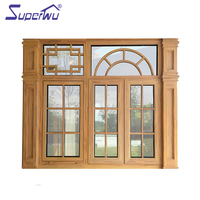 Ventana Francesa de Aluminio Revestida de Madera con Doble Vidrio Templado, Certificación NFRC, Eficiente Energéticamente, con Rejillas