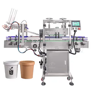 YIMU PM50 Full Automatic Bucket Drum Can Plastic Cap Lid Closing Pressing Sealing Capping Machine With Feeding Device