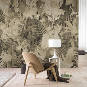 Carta da Parati Personalizzata con Paesaggio Naturale Stampata in 3D, Dipinta a Mano con Foglie e Fiori per Decorazione Murale - Product Image 1