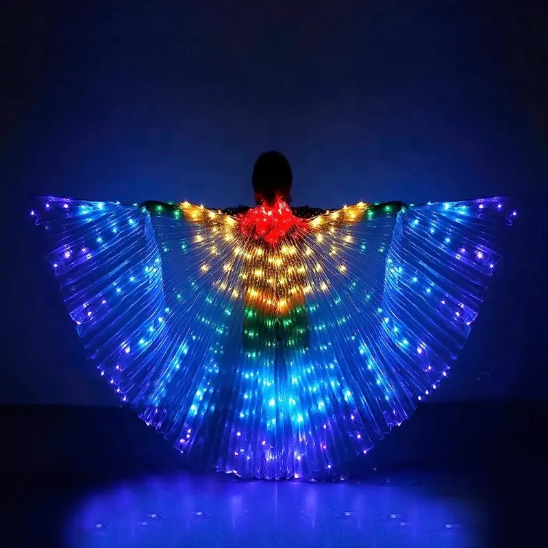 Đèn Led múa bụng cánh Isis cánh đầy màu sắc LED Bướm cánh với Kính thiên văn Gậy hiệu suất Carnival Đảng trang phục